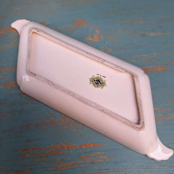 Vintage Porcelain Trinket Dish Vanity Tray Antique Gold Leaf Flowers Japan Mark - Picture 9 of 16